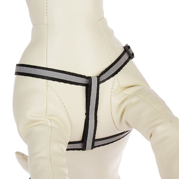 Комплект со светоотражающей лентой, ширина 1 см, поводок 120 см, шлейка 26-40 см, черный