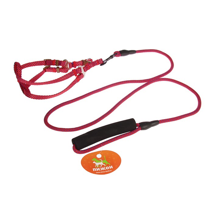 Комплект "Глянец" с круглым поводком и мягкой ручкой, 1 см, нейлон, красный