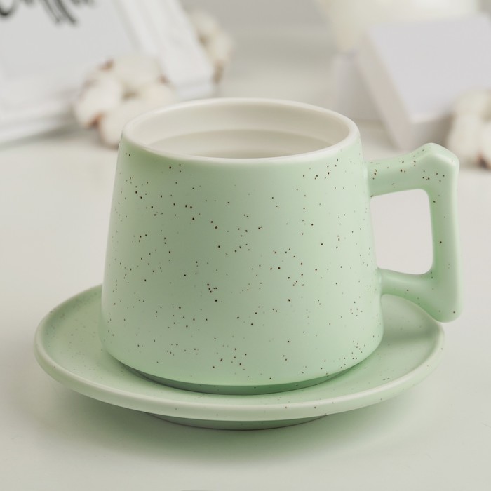 Чайная пара 400 мл "Крапинка", блюдце 14 см, цвет зеленый
