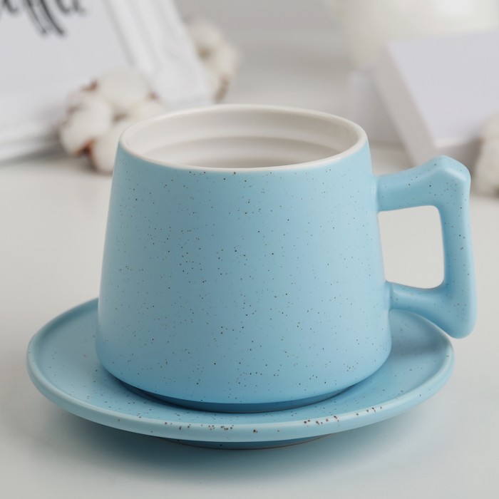 Чайная пара 400 мл "Крапинка", блюдце 14 см, цвет синий