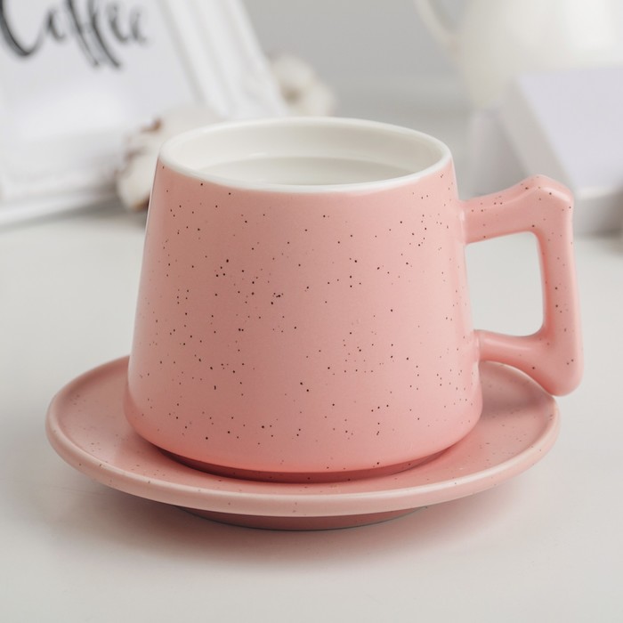 Чайная пара 400 мл "Крапинка", блюдце 14 см, цвет розовый