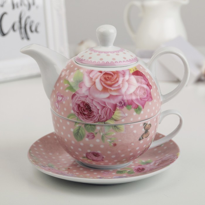 Набор чайный "Рози Тэйл", 3 предмета: чайник 380 мл, чашка, блюдце 16 см
