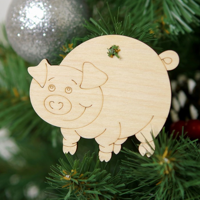 Подвеска деревянная &quot;Довольная хрюшка&quot;