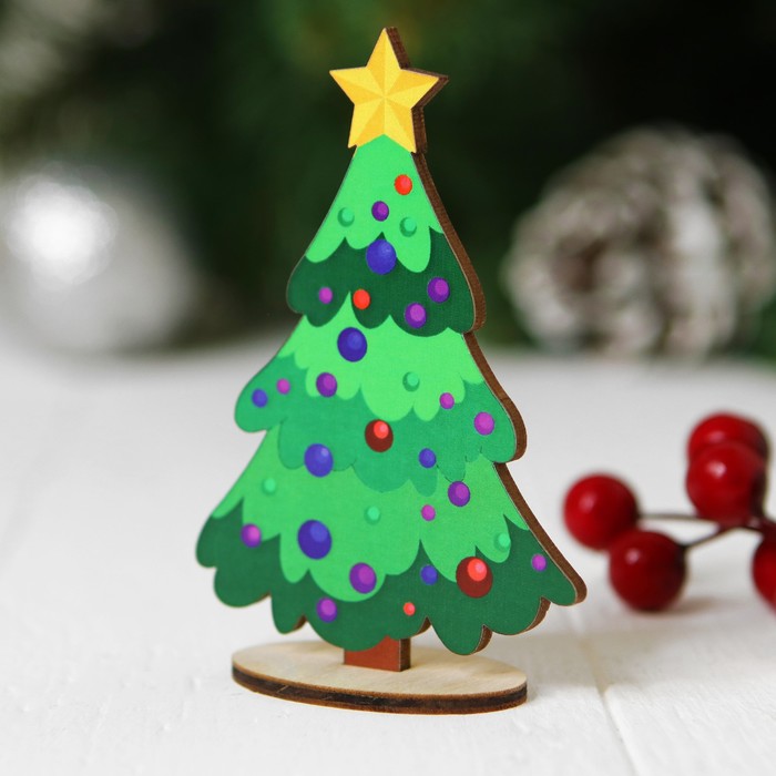 Ёлочка настольная сборная, "Фиолетовые шары", размер: 6,5 × 10 см