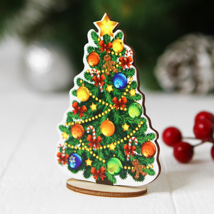 Ёлочка настольная сборная, "Разноцветные украшения", размер: 6,5 × 10 см