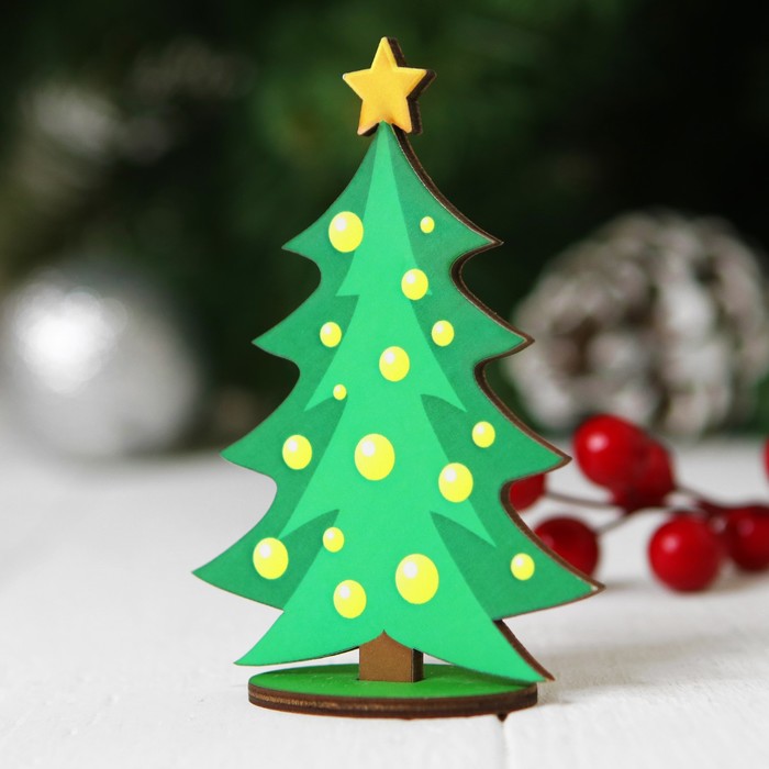 Ёлочка настольная сборная, "Жёлтые шарики", размер: 7,5 × 10 см