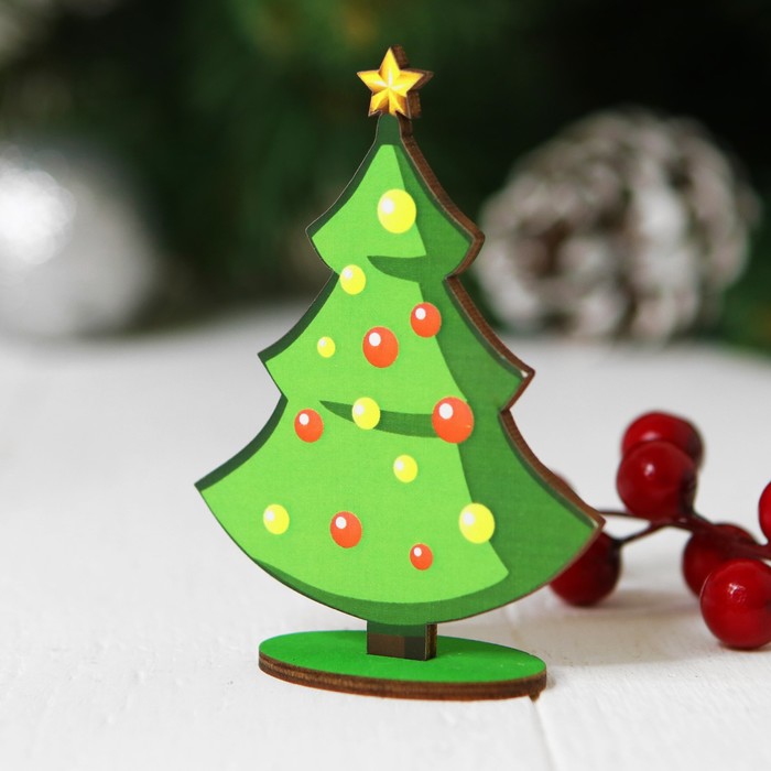 Ёлочка настольная сборная, "Разноцветные шарики", размер: 7,5 × 10 cм