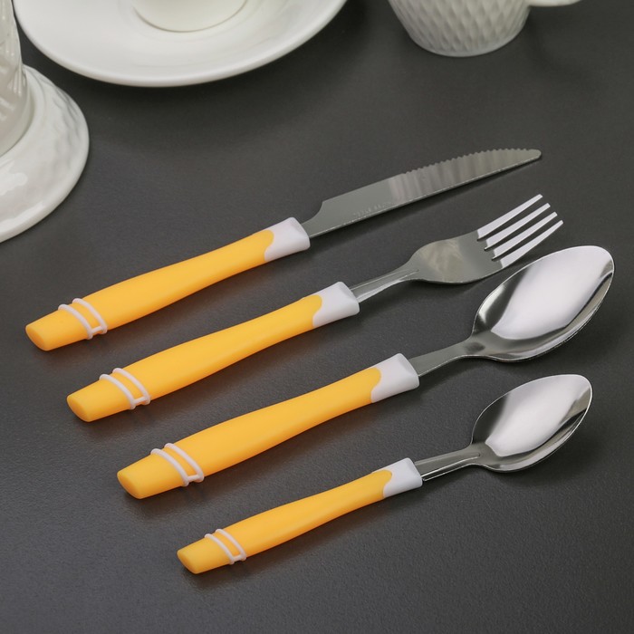 Набор столовых приборов, 4 предмета в тубе, цвет желтый