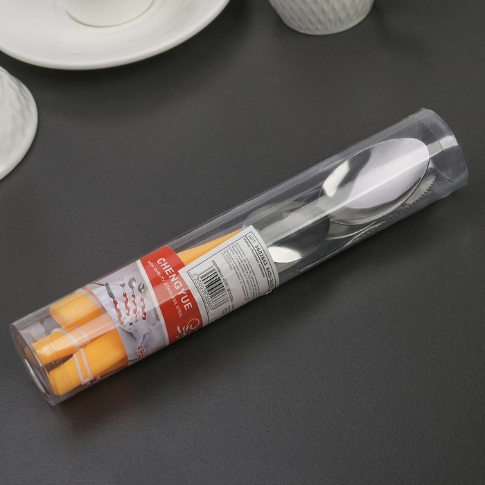 Набор столовых приборов, 4 предмета в тубе, цвет желтый