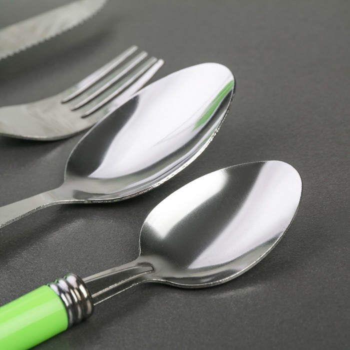 Набор столовых приборов "Хэнди", 24 предмета, на пластиковой подставке, цвет зеленый