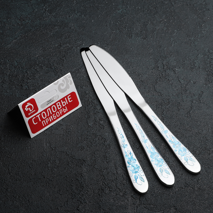 Набор столовых ножей 22,4х2 см "Голубая роза", 3 шт