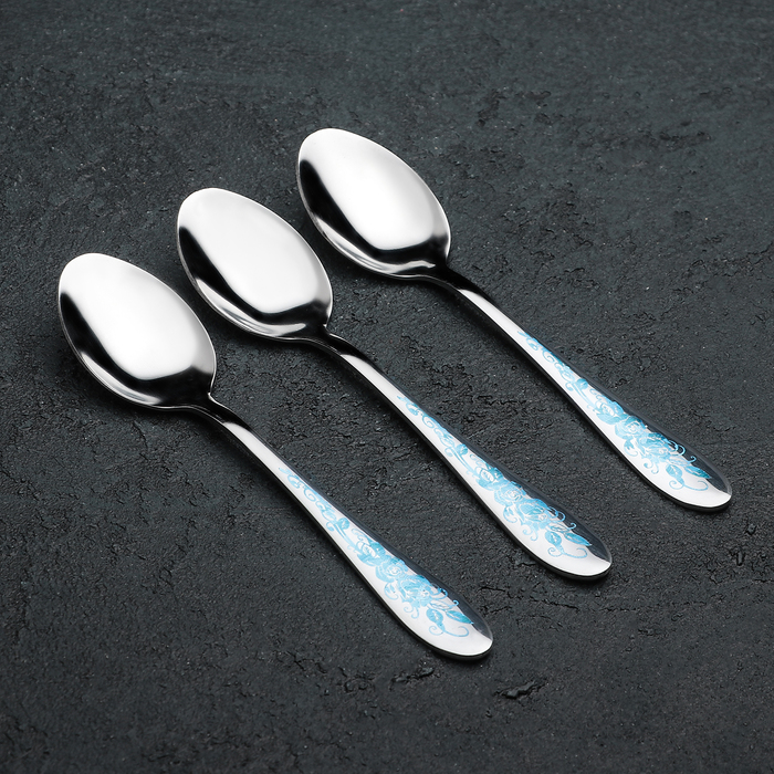 Набор чайных ложек 15х3,2 см "Голубая роза", 3 шт