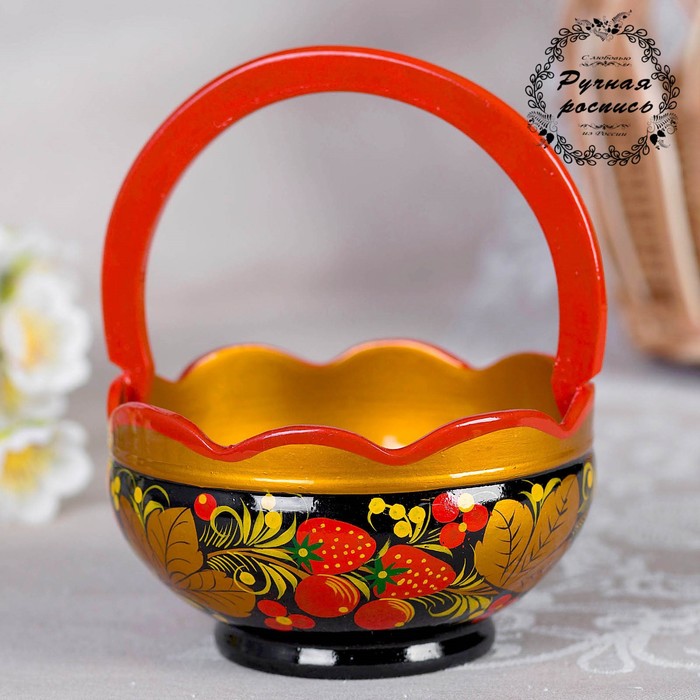 Корзинка, с ручкой, хохлома микс