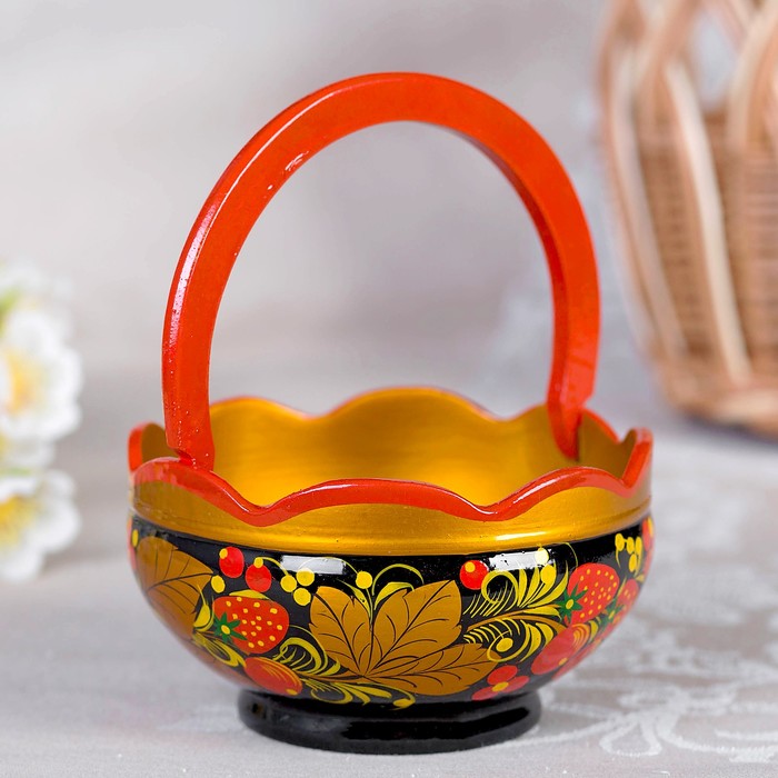 Корзинка, с ручкой, хохлома микс