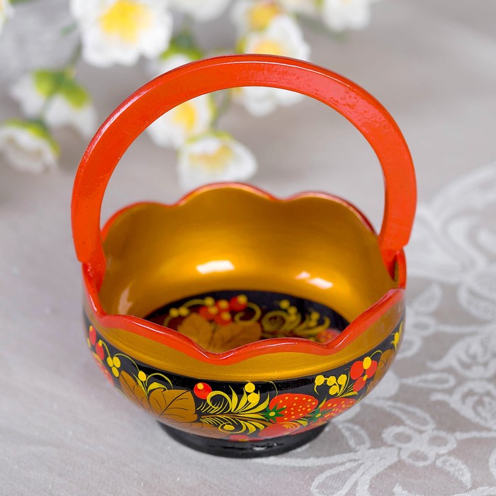 Корзинка, с ручкой, хохлома микс