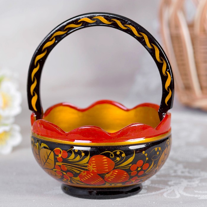Корзинка, с ручкой, хохлома микс