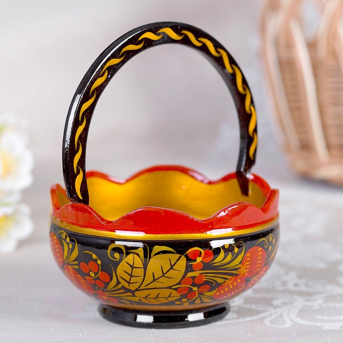 Корзинка, с ручкой, хохлома микс
