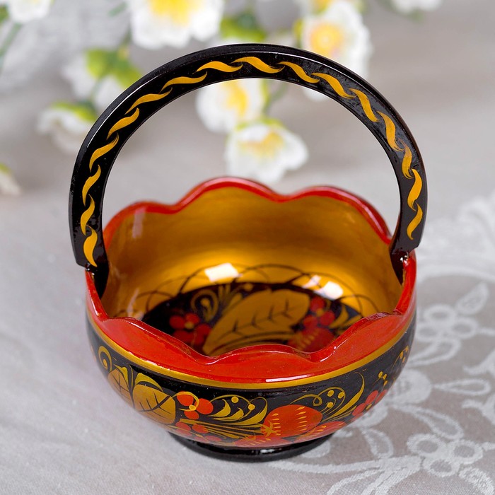 Корзинка, с ручкой, хохлома микс