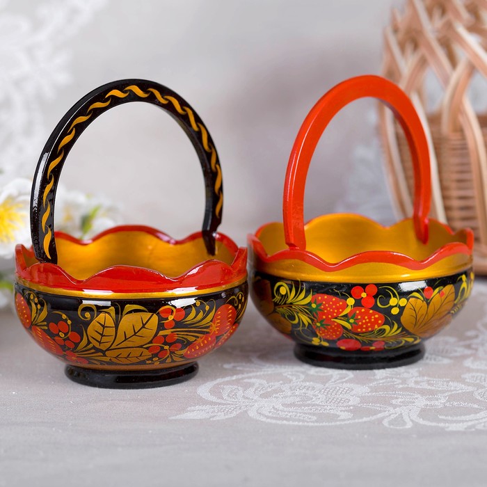 Корзинка, с ручкой, хохлома микс