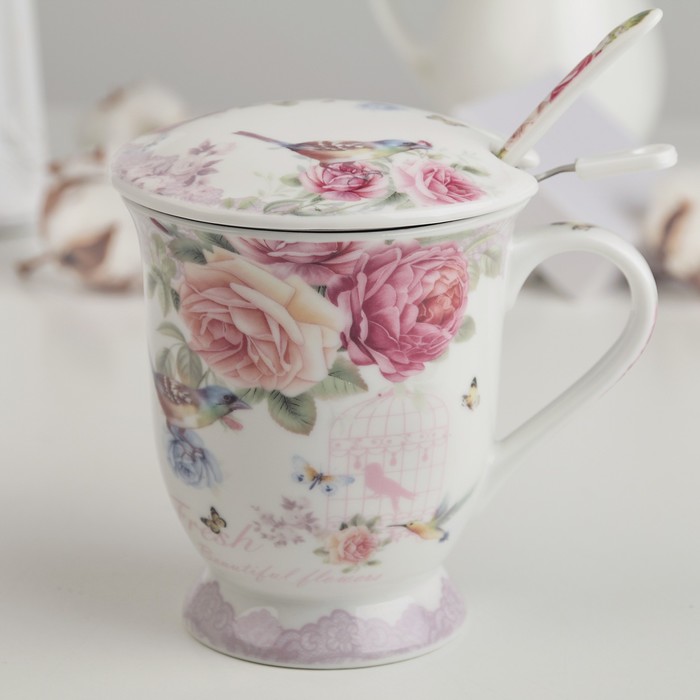 Кружка с ситом, ложкой и крышкой "Птичье молоко" 350 мл