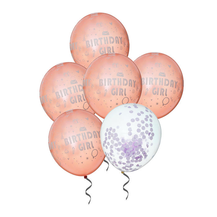 Шары латексные 12" "С днём рождения!", девочка, набор 6 шт.