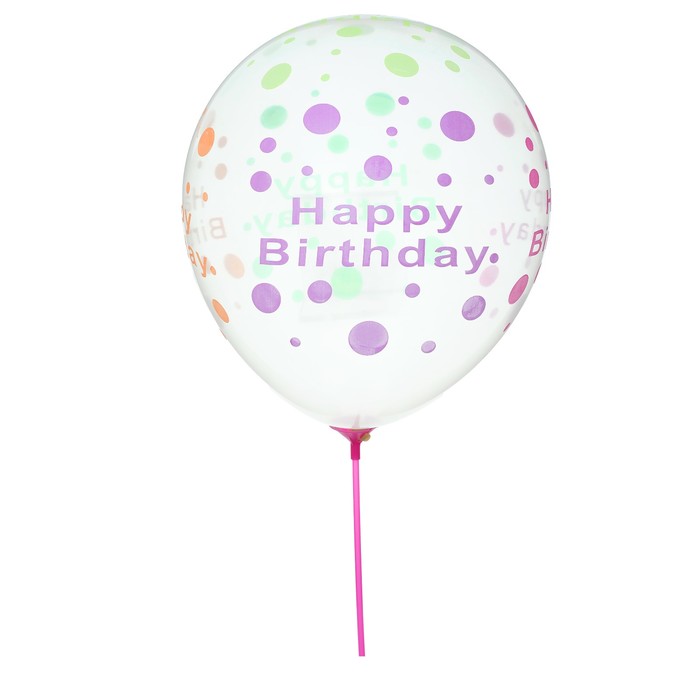 Шары латексные 12" "С днём рождения!", разноцветный горох, палочки, держатели, набор 8 шт.