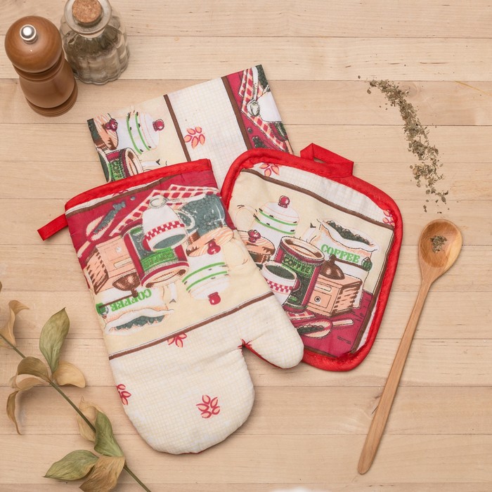 Кух.набор3пр.Доляна Кофе прихватка15x15см рукавица23х15см фартук48*68см 100% пэ