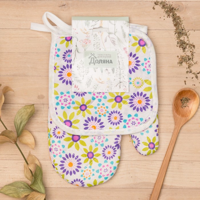 Кух. набор 2 пр. Доляна Полянка вид1,прихватка 15x15см, рукавица 23х15 см,100% пэ