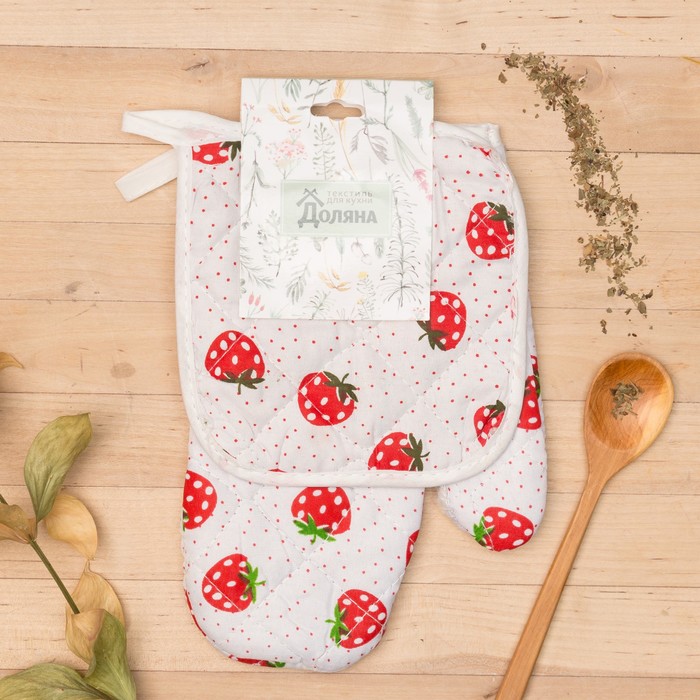 Кух. набор 2 пр. Доляна Клубничка, прихватка 15x15 см, рукавица 23х15 см,100% пэ