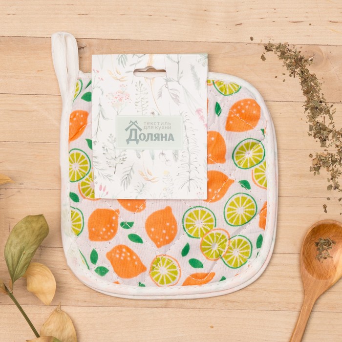 Кух. набор 2 пр. Доляна Лимончики вид2, прихватка 15x15 см - 2 шт,100% пэ