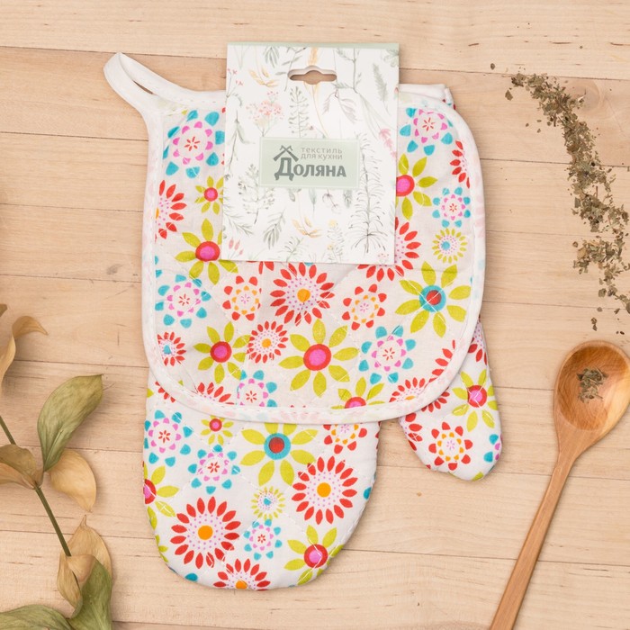 Кух. набор 2 пр. Доляна Полянка вид2, прихватка 15x15 см, рукавица 23х15см,100% пэ