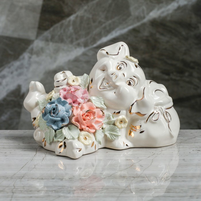 Копилка "Свинка с мешком", цветная лепка