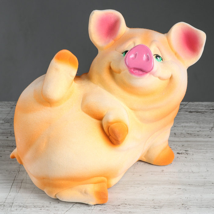 Копилка "Поросенок Жора" флок персиковый