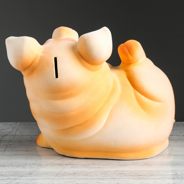 Копилка "Поросенок Жора" флок персиковый