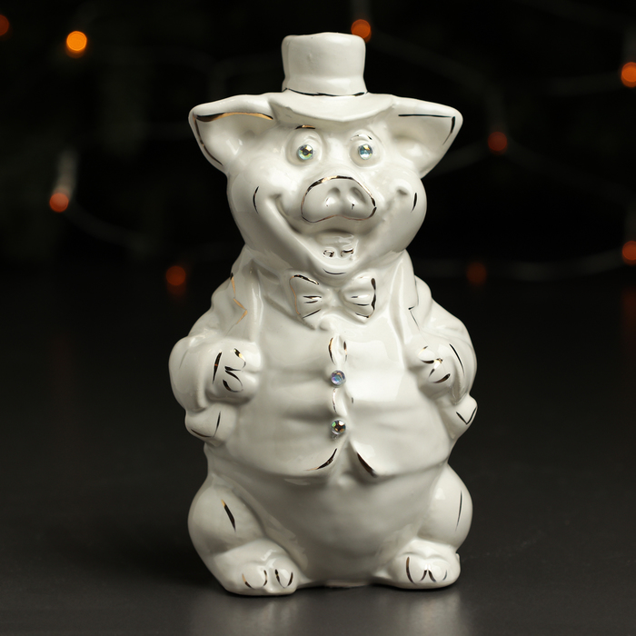 Копилка "Свинка ковалер" " глянец белый