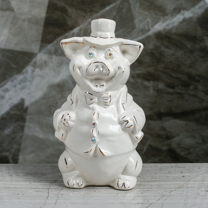 Копилка "Свинка ковалер" " глянец белый