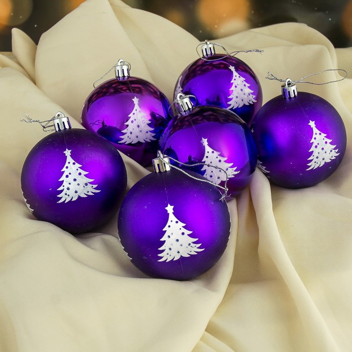 Набор шаров пластик d-8 см 6 шт "Елочка" фиолет