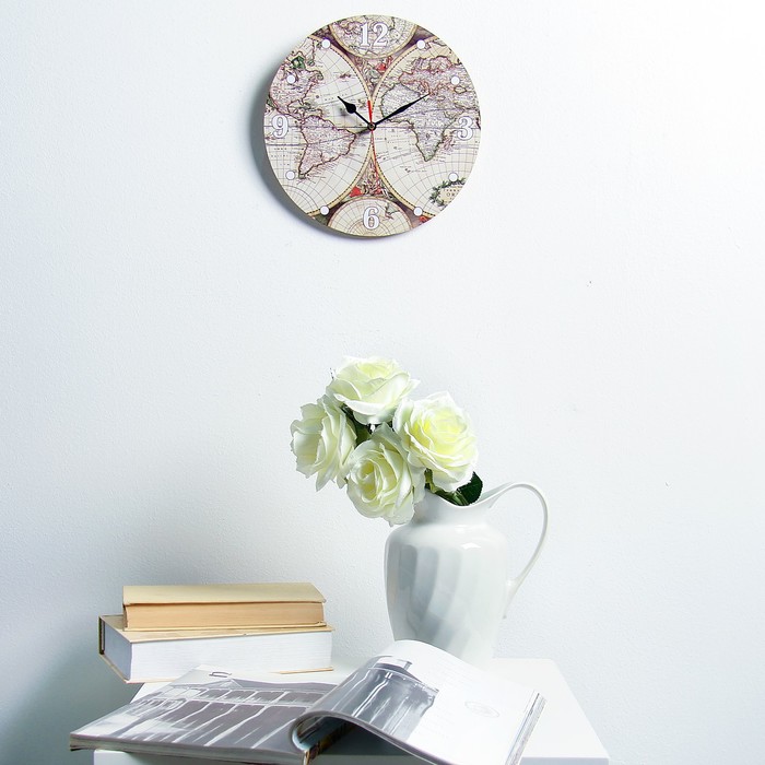 Часы настенные круглые "Карта мира", 24 см