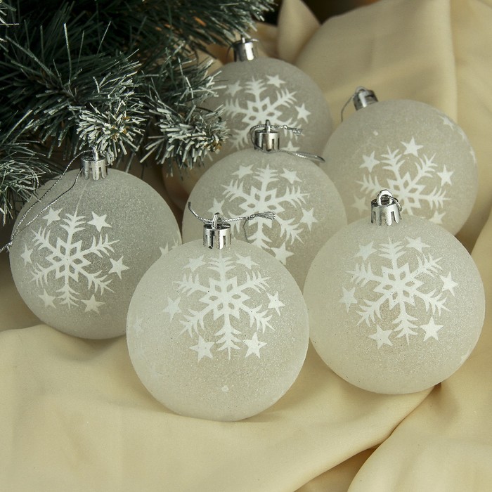 Набор шаров пластик d-8 см 6 шт "Изморозь " снежинка