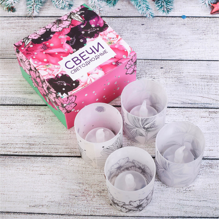 Набор электронных свечей "Цветы", 4 шт.