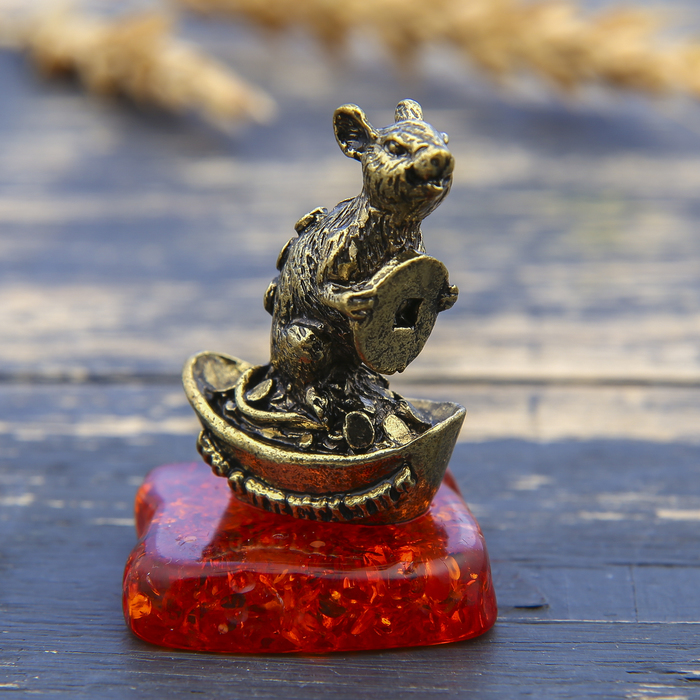 Фигурка на камне мышка "Процветания", латунь, 2,6 х 3,8 см