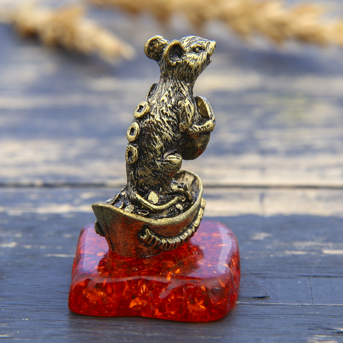 Фигурка на камне мышка "Процветания", латунь, 2,6 х 3,8 см