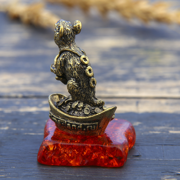 Фигурка на камне мышка "Процветания", латунь, 2,6 х 3,8 см