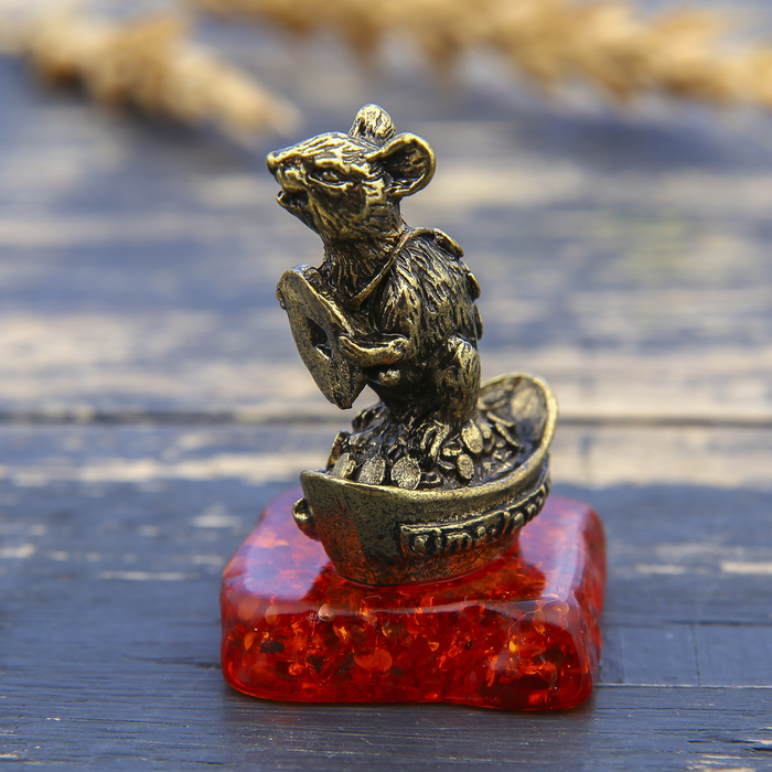 Фигурка на камне мышка "Процветания", латунь, 2,6 х 3,8 см