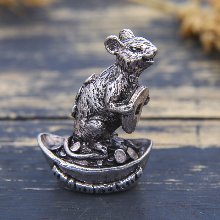 Фигурка мышка "Процветания", серебро состар., 2,6 х 3,4 см