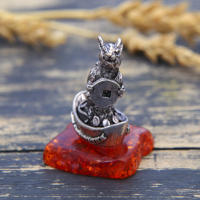 Фигурка на камне мышка "Процветания", серебро состар., 2,6 х 3,8 см