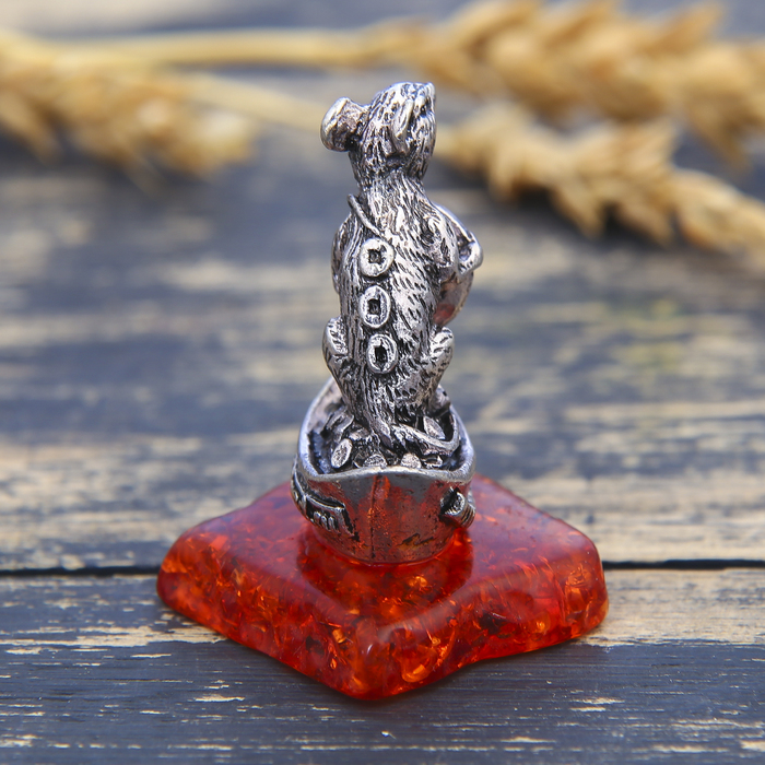 Фигурка на камне мышка "Процветания", серебро состар., 2,6 х 3,8 см