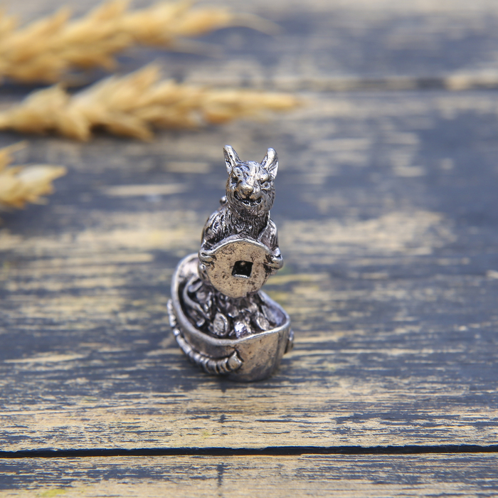 Фигурка мышка "Процветания" в мешочке, серебро состар., 2,6 х 3,4 см