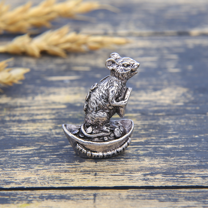 Фигурка мышка "Процветания" в мешочке, серебро состар., 2,6 х 3,4 см