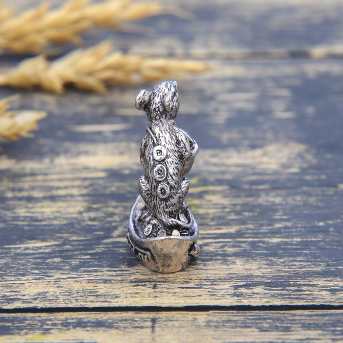 Фигурка мышка "Процветания" в мешочке, серебро состар., 2,6 х 3,4 см